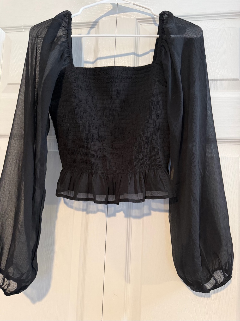 Hollister Black Smocked Square-Neck Puff Sleeve Top